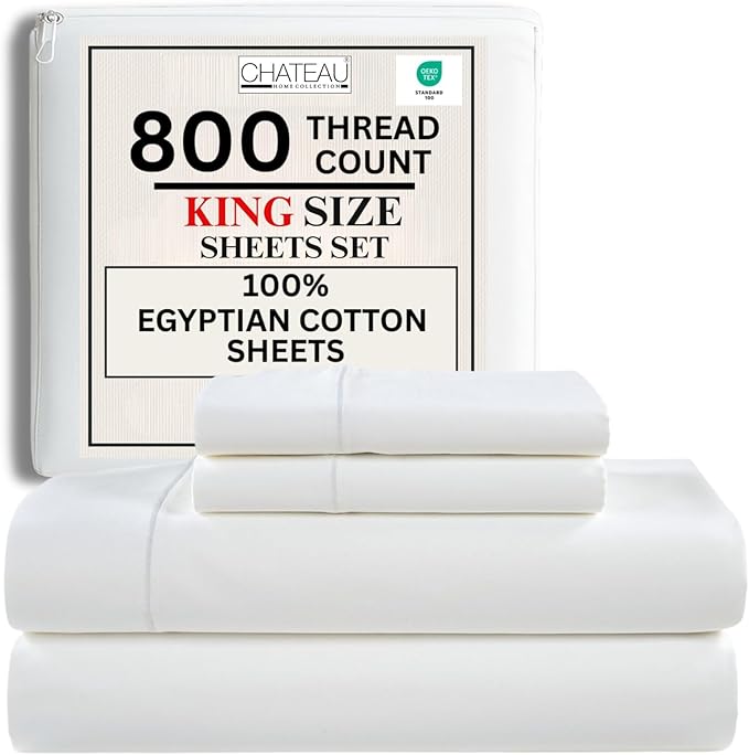 100% Egyptian Cotton Sheets King Size Sheets Set by CHATEAUHOMECOLLECTION