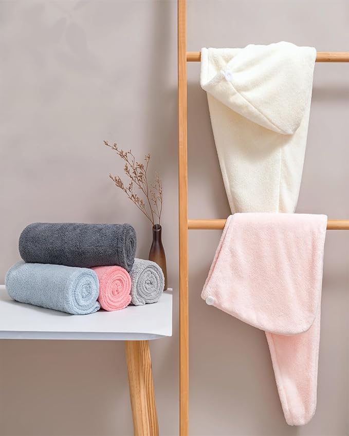 Lumimi Bath Pre Dry Hair Towel 4-Piece Set Quick Dry Extra Absorbent - Image 6