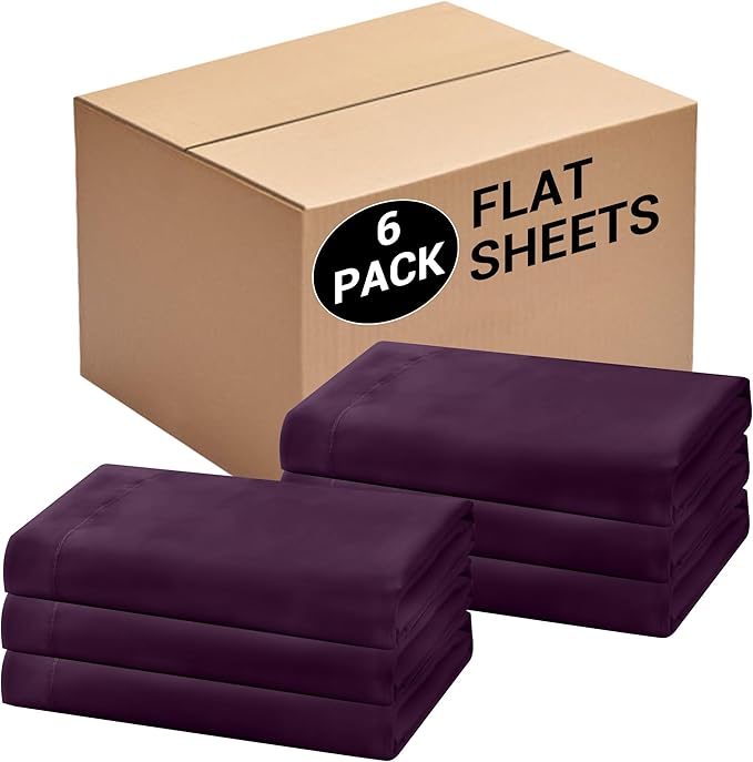 Bulk King Flat Sheets Only, 6 Pack Quick Sort Top Bed Sheet, Color-Coded Label by Culve