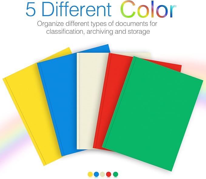 Two Pocket Folder, HERKKA 100 Pack 2 Pocket Folders with Prongs, Business Card Slots Letter Size Paper Folders Designed for Office and Classroom Use, Assorted 5 Colors