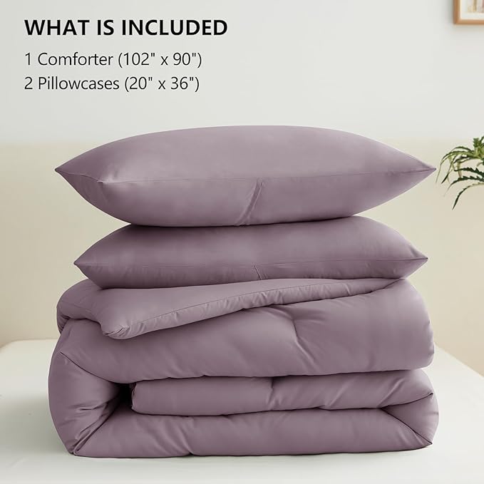 CozyLux King Size Comforter Set Dusty Purple, 3 Pieces Solid Comforters King - Image 7