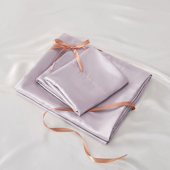 BEDELITE Satin Sheets Full Size Bed Set, Luxury Soft Lavender Silky Sheets - Image 7