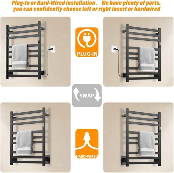 9-Bar Towel Warmer, Wall-Mounted Electric Heated Rack - Image 3