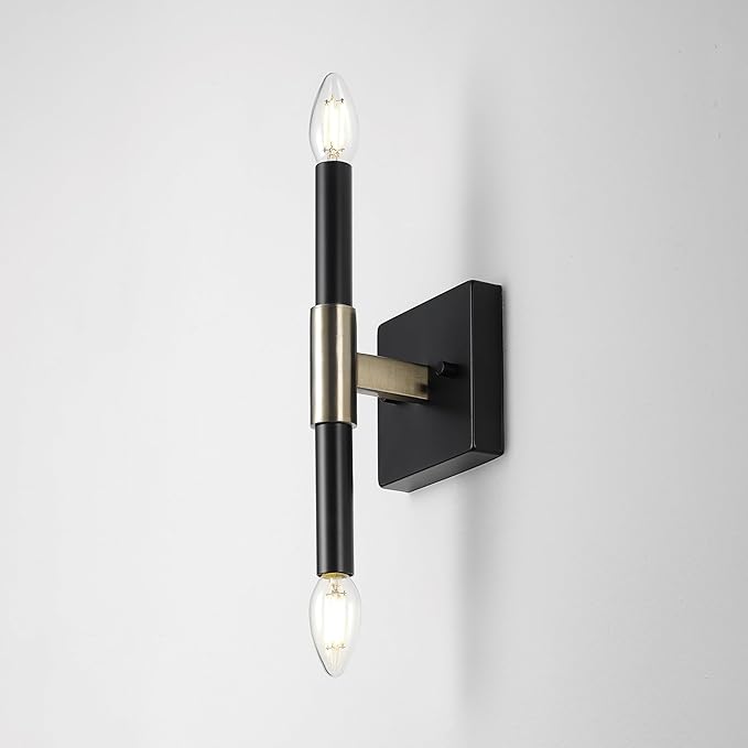 Globe Electric 65000044 2-Light Wall Sconce, Matte Black, Antique Brass Accent - Image 6
