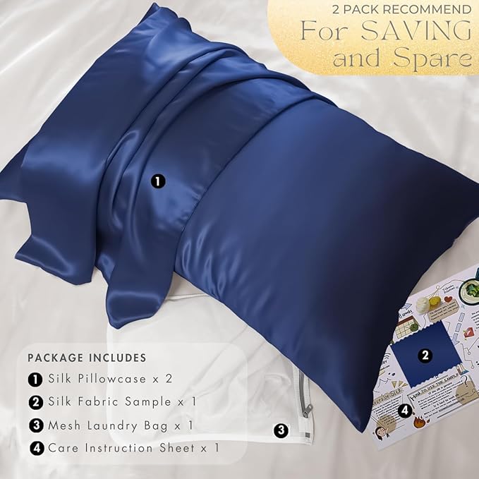 PROMEED 23 Momme Silk Pillowcases 2pcs Set, Mulberry Silk Pillow Case Set of 2 - Image 6