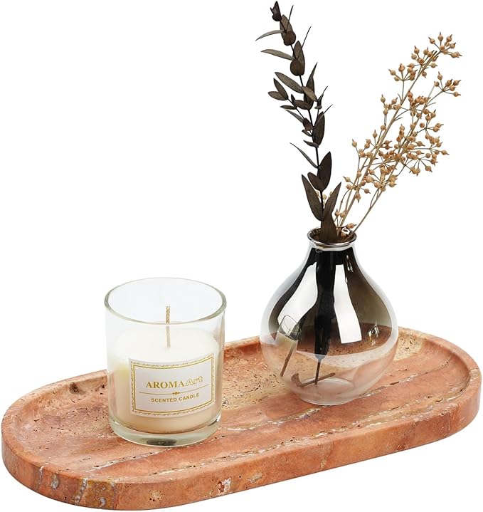 Koville Turkish Natural Travertine Tray, Countertop Organizer, Catchall by Koville