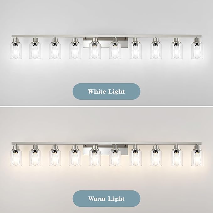 Brushed Nickel Bathroom Vanity Light, 10-Light Vanity Lights - Image 8
