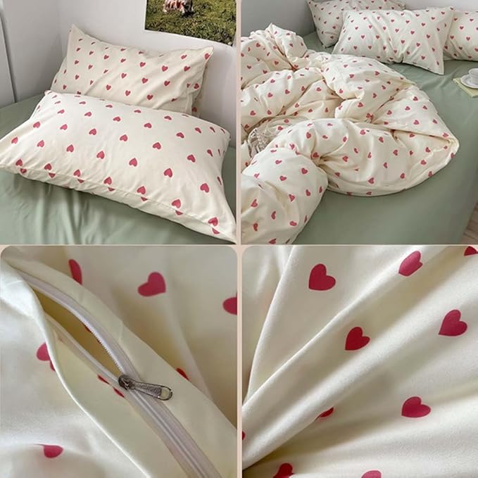 Nayoroom Heart Duvet Cover Full Size Kawaii Pink Heart Printed on Cream White - Image 7