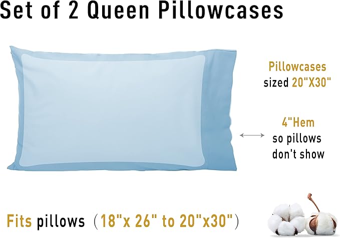 Sunflower Queen Pillowcases Set of 2, 100% Cotton Queen Pillow Cases 2 - Image 8