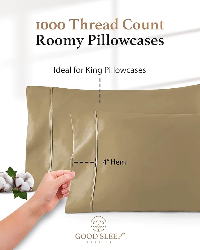 1000 TC Taupe King Pillowcases Set of 2 100% Egyptian Cotton Pillow Cases - Image 3