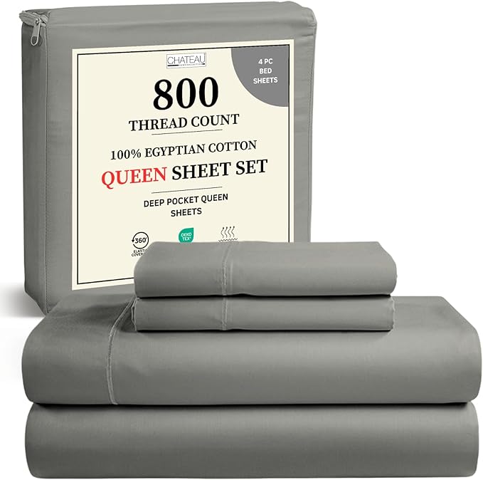 800 Thread Count Egyptian Cotton Sheets Queen Sheet Set 15" Deep Pocket by CHATEAUHOMECOLLECTION