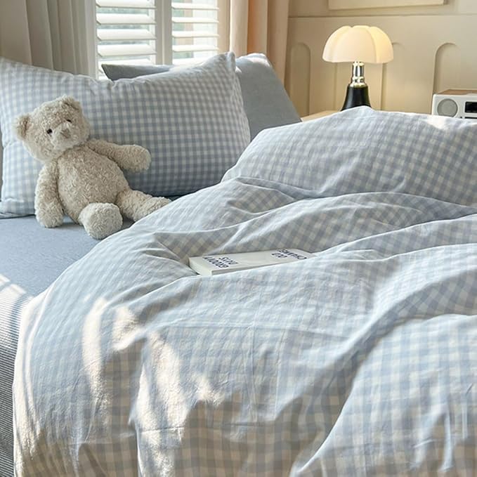Nayoroom Gingham Duvet Cover Oversized King Blue White Plaid Checkered - Image 5