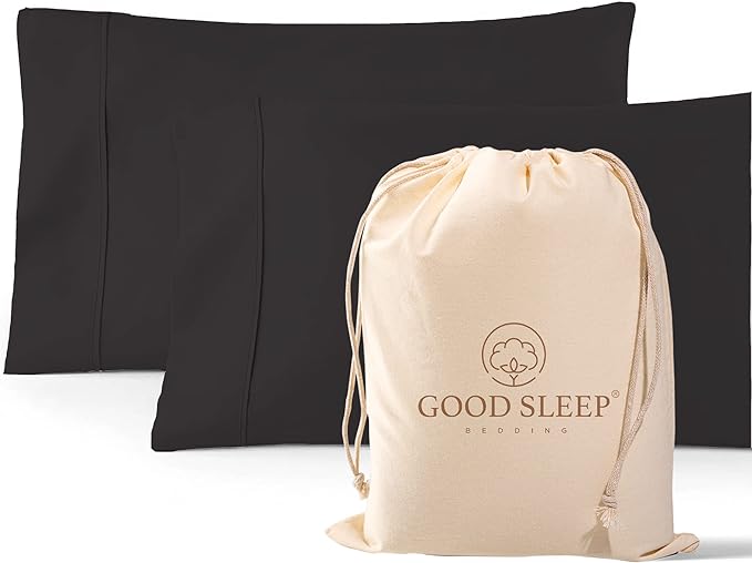1000 TC Black Standard Pillowcases Set of 2 100% Egyptian Cotton Pillow Cases by GoodSleepBedding