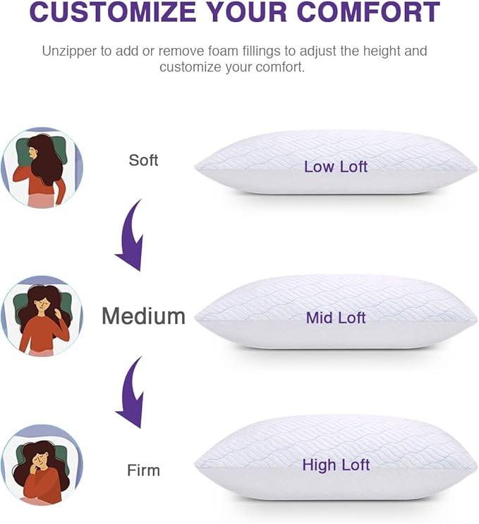 WISHSMILE Cooling King Size Pillows Set of 4, Shredded Memory Foam Pillows - Image 4