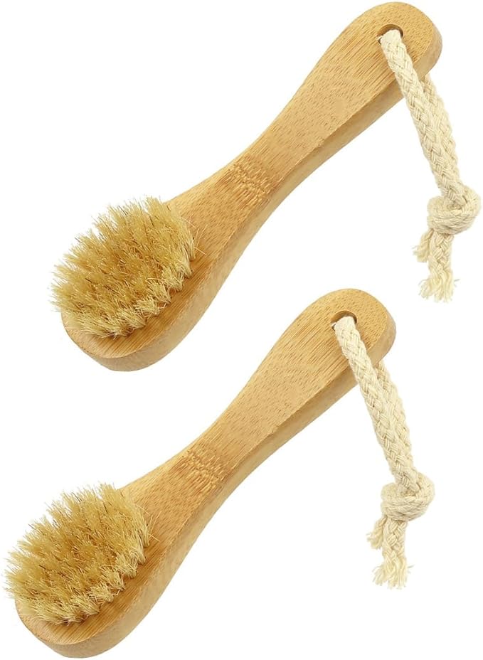 2 Pack 5.7" Bamboo Handle Dry Facial Cleansing Brush by HiKin