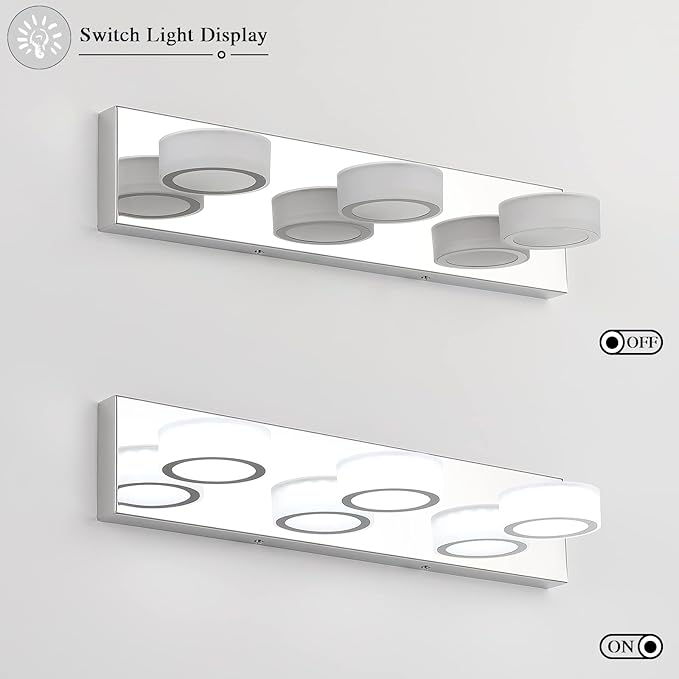 3 Light Bathroom Vanity Light, Modern Chrome Bathroom Light Fixtures Over Mirror - Image 4