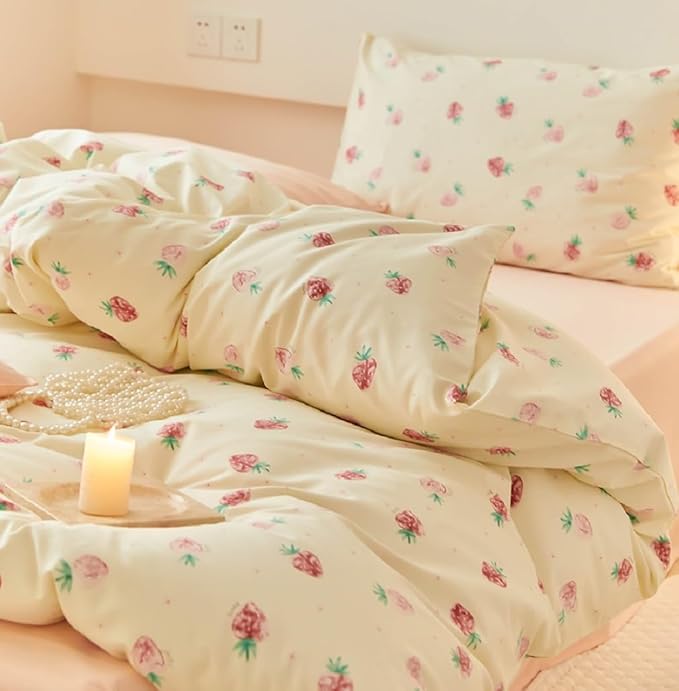 Nayoroom Strawberry Duvet Cover Set King Size Girls Cute Pink Strawberries - Image 2