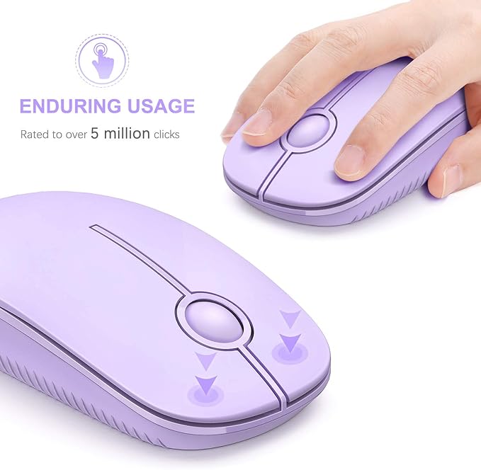 VssoPlor Wireless Mouse, 2.4G Slim Portable Computer Laptop Mouse with Nano Receiver Quiet Silent Optical Mice for Notebook, PC, Laptop, Computer-Light Purple