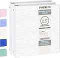 POPRUN 3 Ring Binder 1.5 Inch, PVC-Free, Holds 325 Sheets of 8.5 x 11 Paper, Extra Durable Organizer with 2 Pockets for School & Office, Heavy-Duty, 2 Pack, White