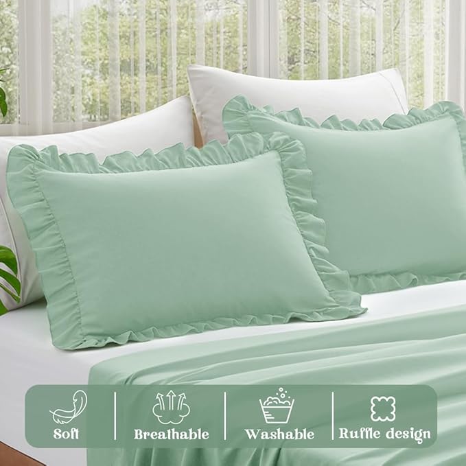 KKJIAF Ruffle Pillow Cases Standard Size Set of 2, Ruffled Pillow Covers - Image 4