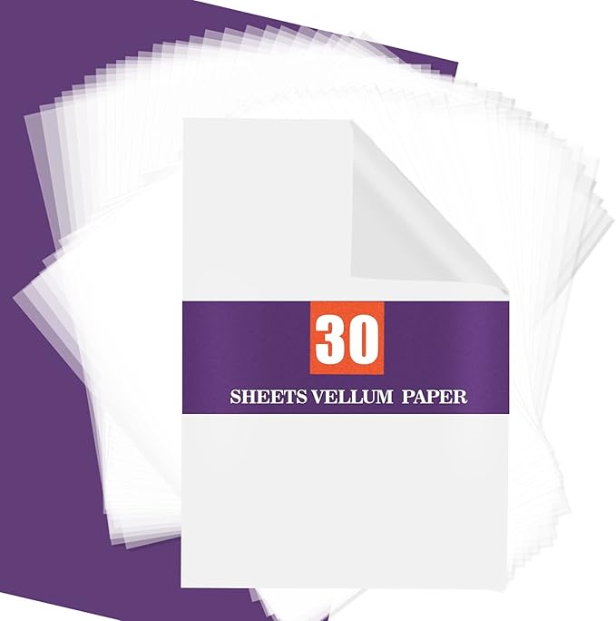 Vellum Paper 8.27 x 11.8 Translucent-Printable - Translucent Vellum Paper Tracing for Crafts Tracing,Drawing,Card Overlays,Invitation Envelope 30 Sheets