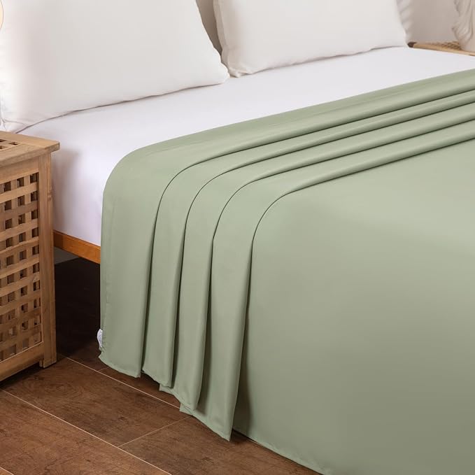 Full Flat Sheet Only， 80x96Inch Sage Green - Image 3