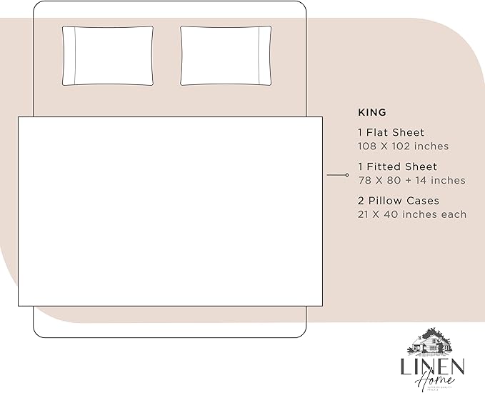 Linen Home 100% Cotton Percale Sheets King Size, Sand Shell, Deep Pocket - Image 6