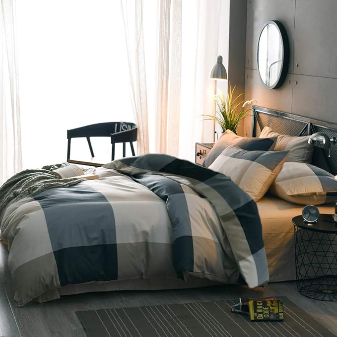 mixinni Queen Size Checkered Duvet Cover Set - Image 3