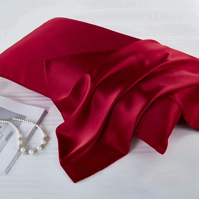 Red Silk Pillowcase for Hair and Skin Made in USA, 22 Momme Mulberry Silk - Image 4