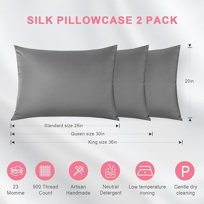 100% Silk Pillowcase 2 Pack for Hair and Skin, Both Sides 23 Momme Grade 6A+ - Image 6