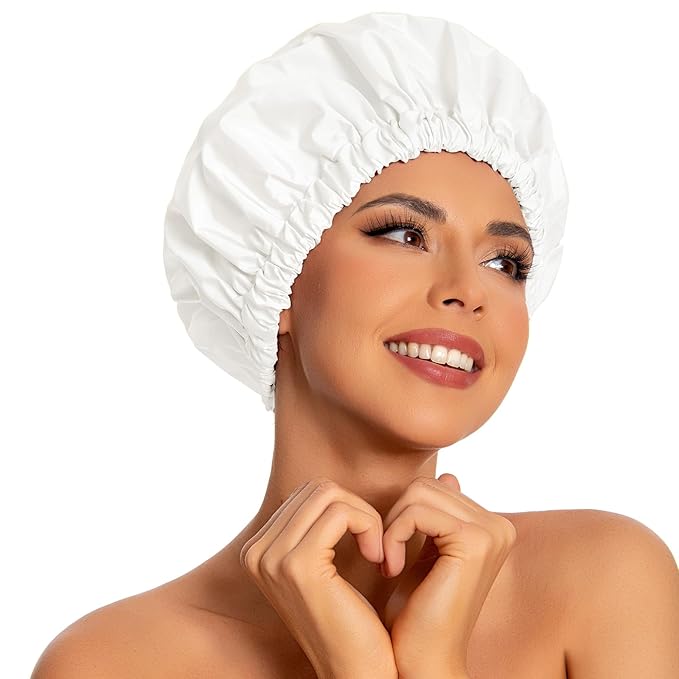 Reusable Shower Cap for Women, Large Waterproof Shower Bonnet by Edoneery