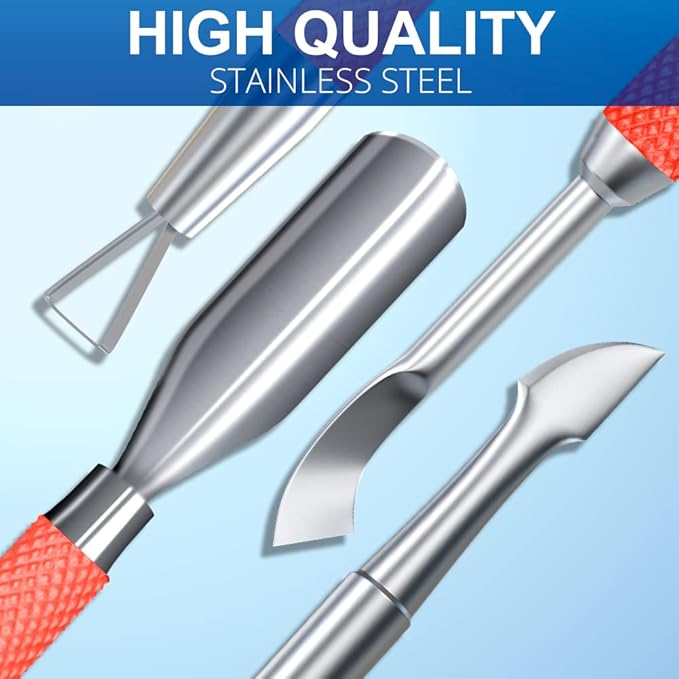 2PCS Metal Red Cuticle Pusher and Cutter Remover Salon Quality Stainless Steel - Image 6