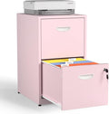 Kubohogar 2 Drawer File Cabinet with Lock,Pink Metal Filing Cabinets,Vertical Locking File Cabinet Fit Hanging Files, Letter,File Box and A4 Documents(Pink)