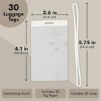 Juvale Self-Laminating Luggage Tags for Suitcases - 4.1 x 2.6 in Clear, Pack of 30 - Bulk Bag Tags with EVA Loops & DIY Paper Inserts - Business Card Luggage Tag