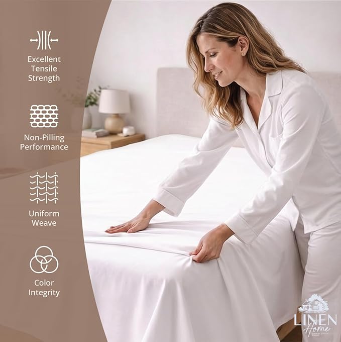 Linen Home 100% Cotton Percale 1 Flat Sheet, King Size - Image 2