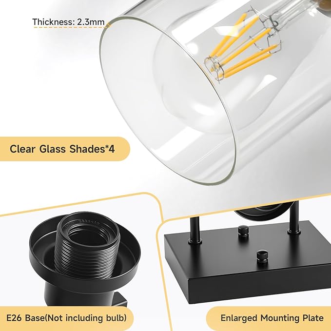 4-Light Bathroom Vanity Light, Modern Matte Black Wall Sconce Lighting - Image 4
