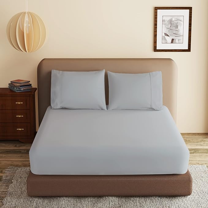 100% Egyptian Cotton Fitted Sheet Queen Size Gray, 600 Thread Count, 8-16" Deep by ZaizaiHome