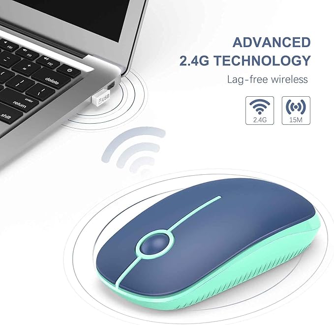 VssoPlor Wireless Mouse, 2.4G Slim Portable Computer Laptop Mouse with Nano Receiver Quiet Silent Optical Mice for Notebook, PC, Laptop, Computer-Blue and Green