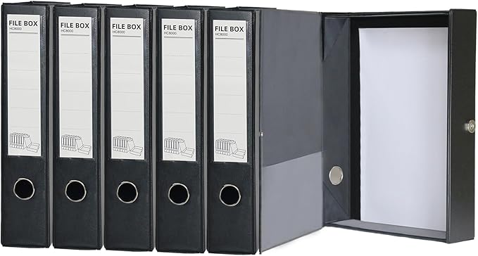 URbantin 6 Pack Foldable A4 Box Files,Plastic Archive Folders,65mm Spine, Document Box for Office（Black）