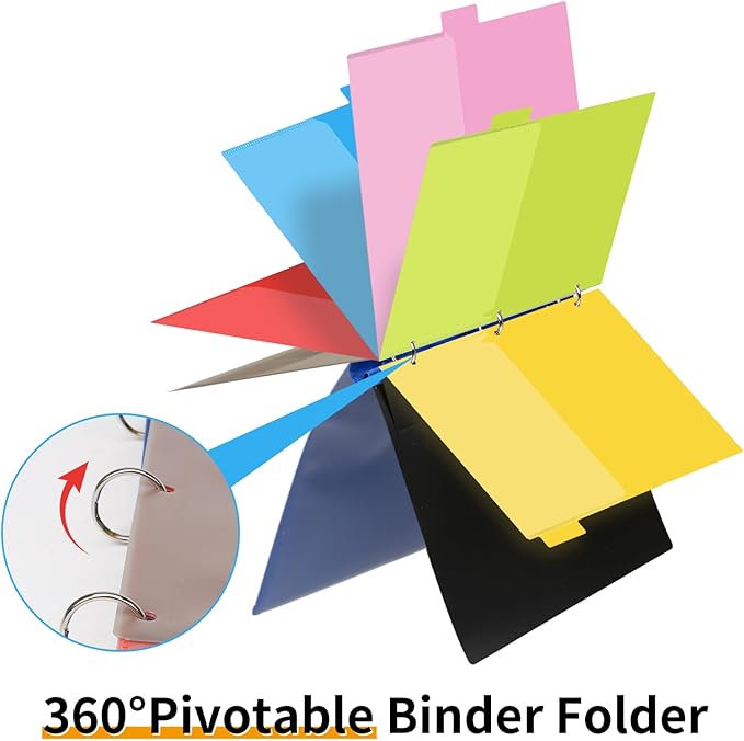 360 Pivotable Project Organizer, 2 Pack 3 Ring Binder with Colored Tab Dividers with Pockets, Customizable Front Cover Multi Pocket Folder for Home, School, Office - Green