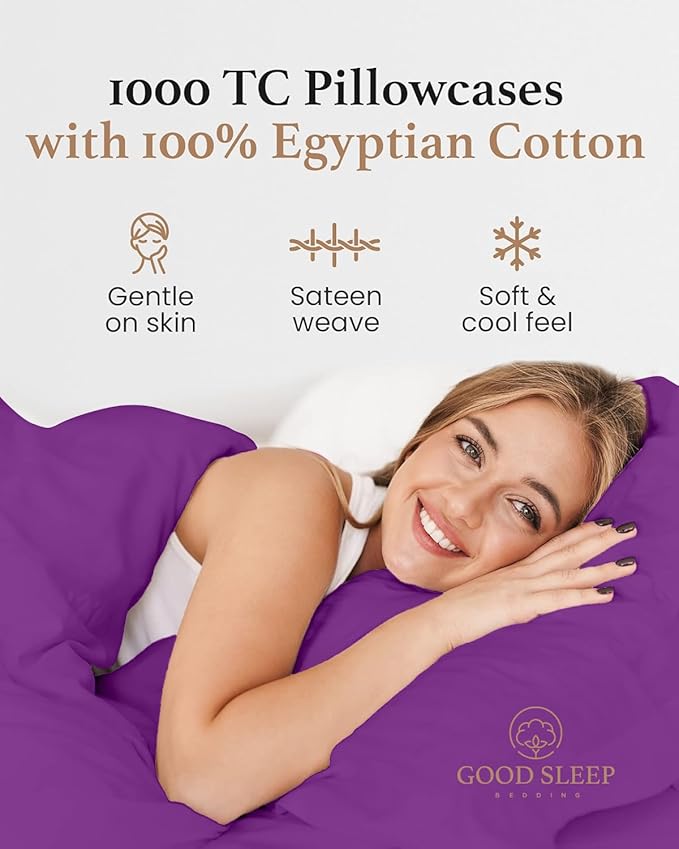 1000 TC Purple King Pillowcases Set of 2 100% Egyptian Cotton Pillow Cases - Image 4