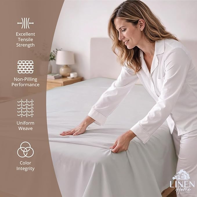 Linen Home 100% Cotton Percale 1 Flat Sheet, Queen Size - Image 2