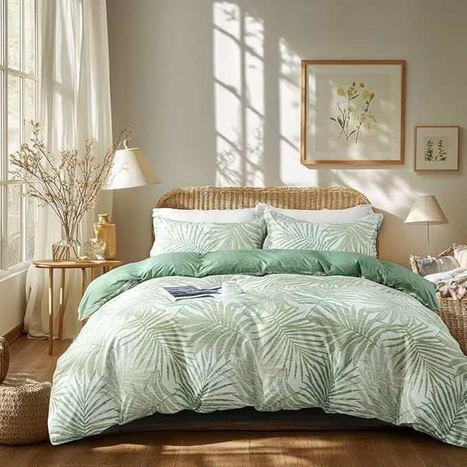 OAITE Duvet Cover Twin Size, Reversible Leaf Green Duvet Cover Set by OAITE