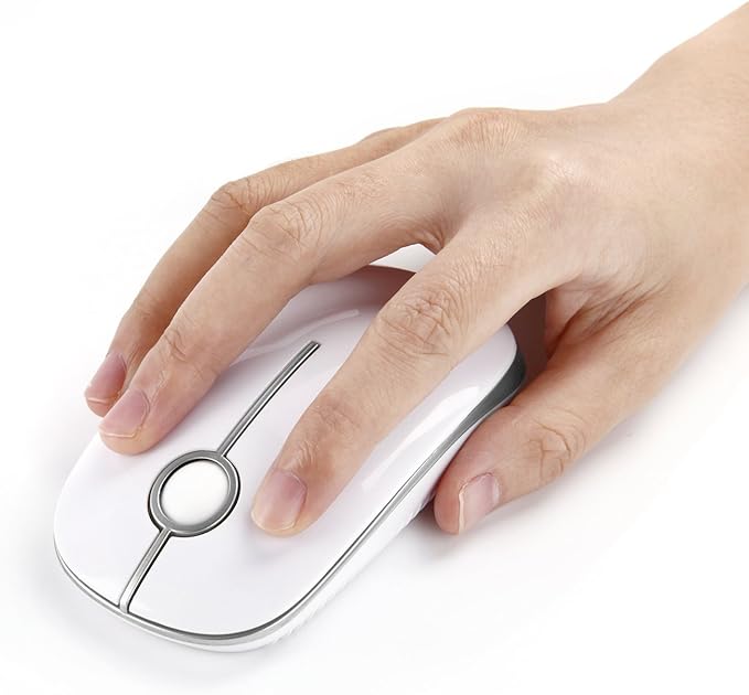VssoPlor Wireless Mouse, 2.4G Slim Portable Computer Laptop Mouse with Nano Receiver Quiet Silent Optical Mice for Notebook, PC, Laptop, Computer-White and Silver