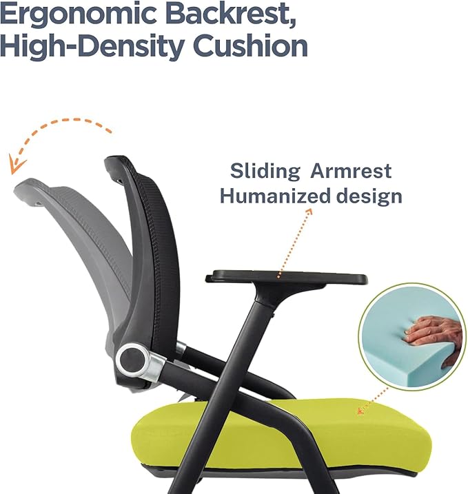 SLKJChr 10 Pack Foldable Office Chairs with Wheels, Mesh Back, Arms and Portable - Folding Office Chairs for Conference Room Chair, Office Guest & Reception & Meeting Chair - (Green) 300 lbs.