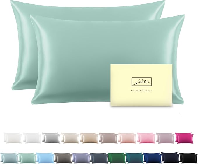 Silk Pillow Cases 2 Pack, Soft Breathable and Sliky Queen Size Pillow Cases Set by Suatien