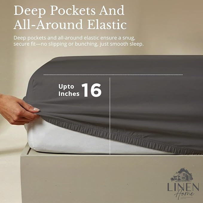 Linen Home 100% Cotton Percale Sheets Twin Size, Smoky Charcoal, Deep Pocket - Image 4