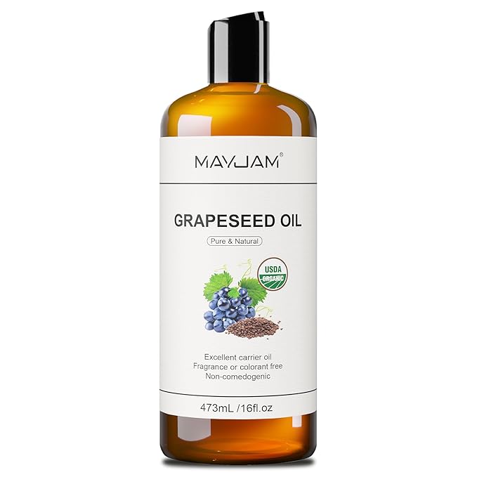 MAYJAM Organic Grapeseed Oil for Skin & Hair 16 oz, USDA Certified 100% Pure & by MAYJAM