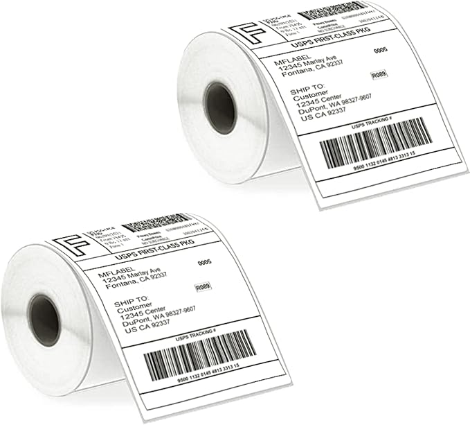 MFLABEL 4x6 Thermal Shipping Labels - 2 Rolls of 250, Perforated & Smudge-Proof Direct Thermal Labels Compatible with Rollo, Zebra, for Amazon UPS FedEx Shopify