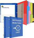 Tashkummy 360° Pivotable Project Organizer Binder, 2 Pack Upgraded 3 Ring Binder with Colored Tab Dividers with Pockets, Customizable Cover Multi Pocket Folder Binder for Home, School, Office- Blue